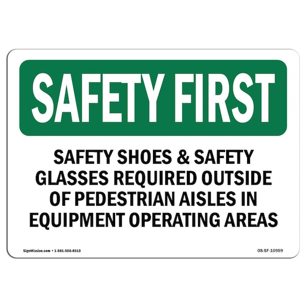 OSHA Sign, Shoes & Glasses Required Outside, 5in X 3.5in Decal, 10PK, 5" W, 3.5" H, Landscape, PK10